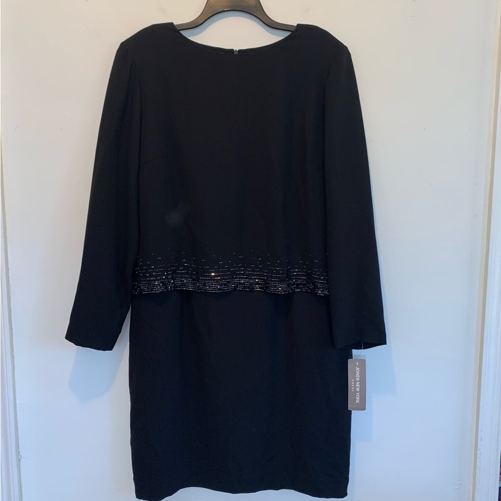 Jones NY Black Sequined Cocktail Dress 16 Mature